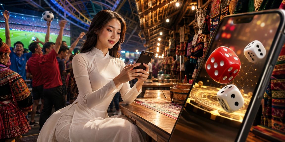 Người chơi tại Sapa trải nghiệm trò chơi Tài Xỉu với trang phục áo dài truyền thống
